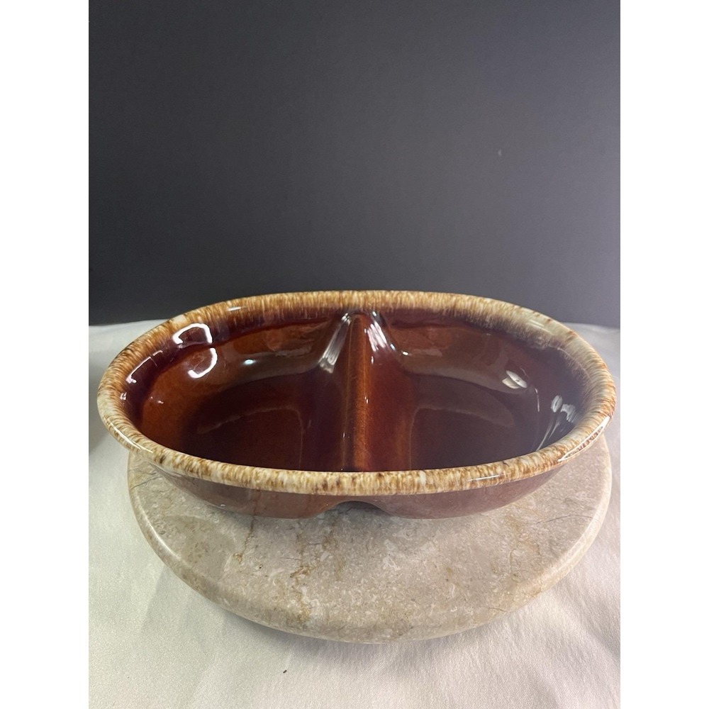 1960's Hull Brown 11x8 Drip Glazed Divided Oven Proof Serving Dish Excellent